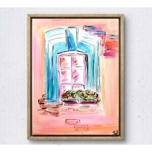 WS original spain window painting 14X11 canvas acrylic abstract modern wall art